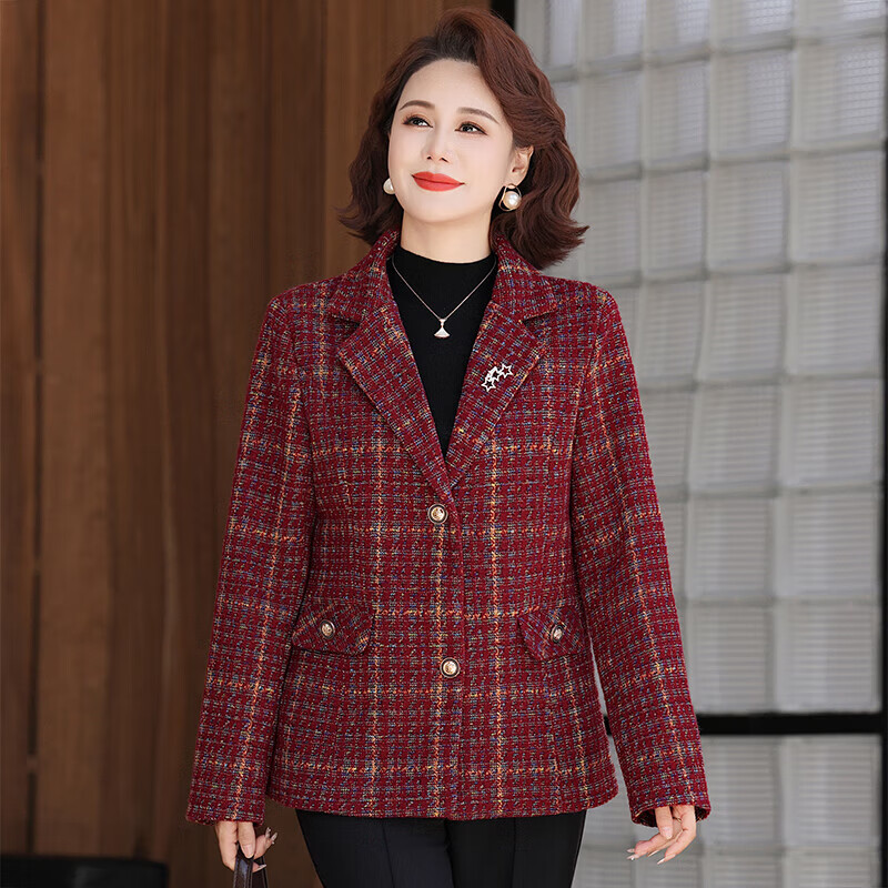 情罗兰（QINGLUOLAN）中老年女装春秋外套女款2026年最新款妈妈春装50-60岁洋气小西装 6023红色 XL （建议80-100斤）