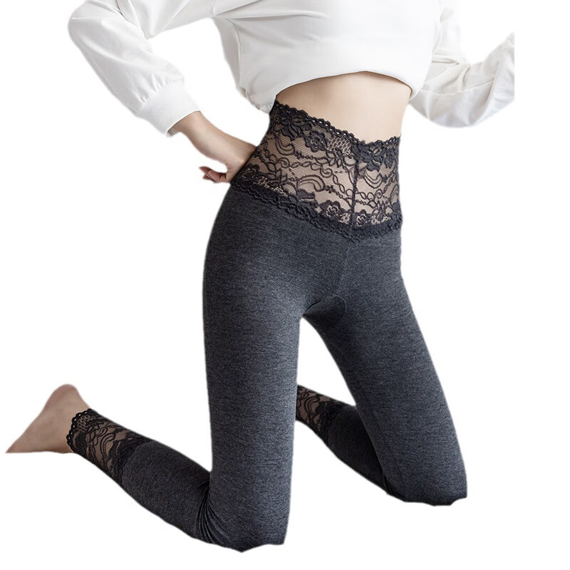 朵莱秀打底裤女外穿春季冬保暖高腰收腹无痕修身小脚裤 浅灰+浅灰 XL (建议125-150斤