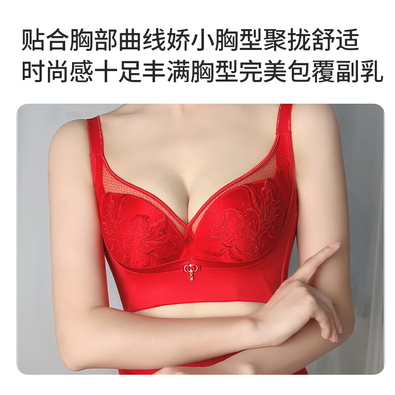 沪黛红色蕾丝刺绣文胸聚拢调整型上托防下垂显大精油杯本命年 星钻粉（云感棉中厚杯） 85B