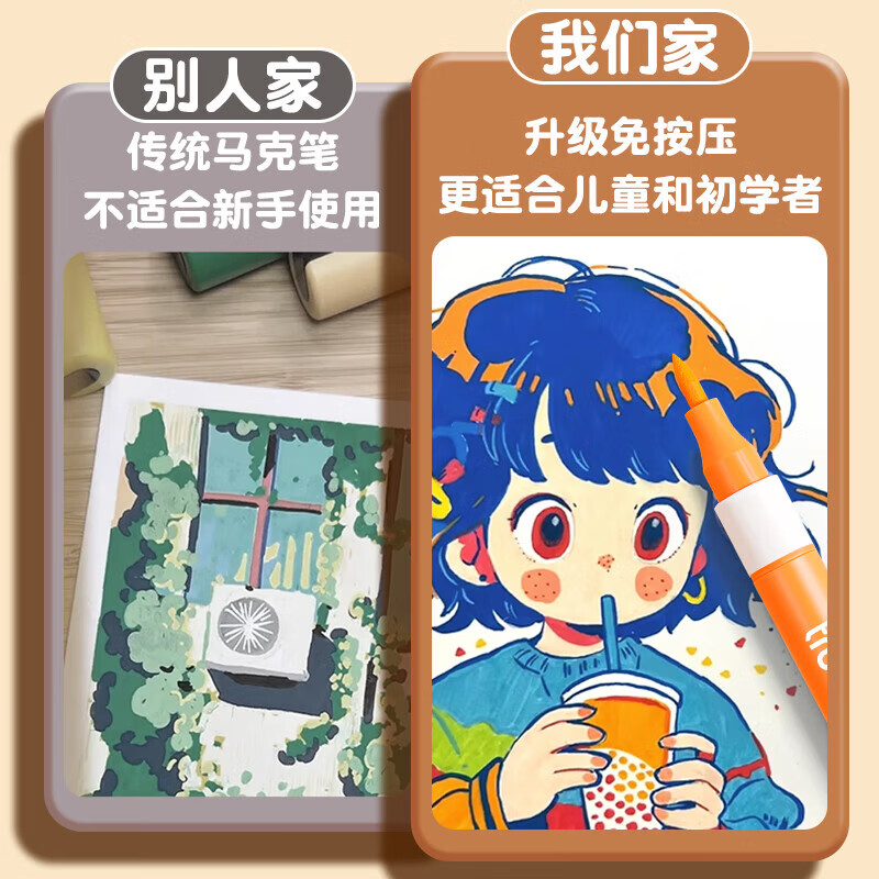 真彩(TRUECOLOR)60色软头丙烯马克笔儿童可水洗小学生美术专用水彩笔不透色可叠色幼儿园画笔48色绘画24彩色笔炳稀 60色【软头圆杆】大容量叠盒丨皮肤可水洗