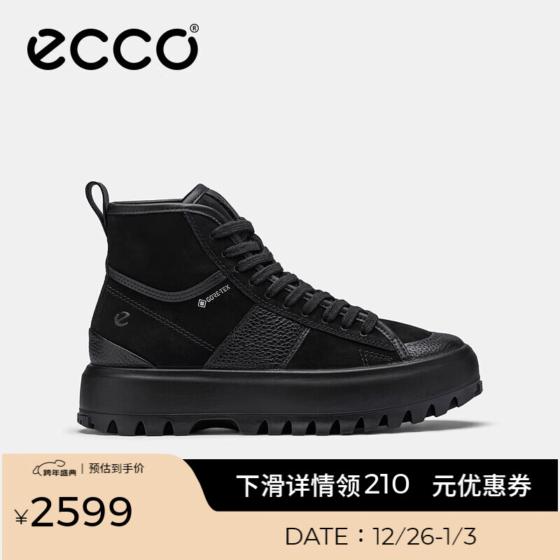 爱步（ECCO）休闲鞋女 时尚百搭防水高帮牛皮鞋 街头860403 黑色86040351052 36