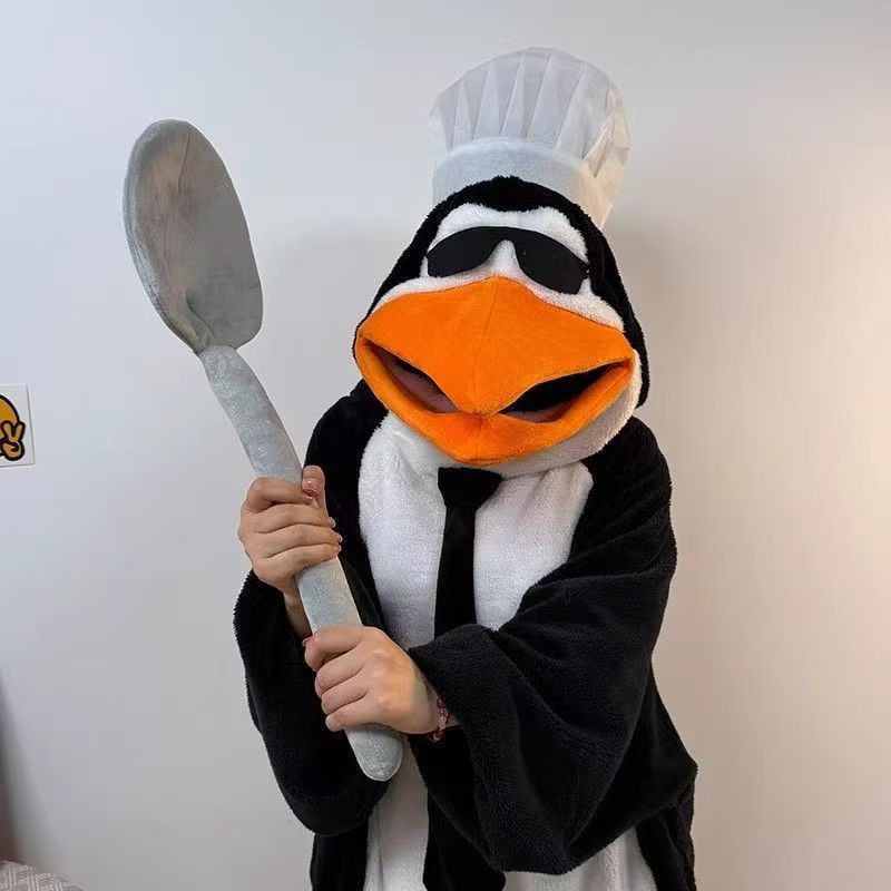 企鹅睡衣男女连体抽象家居服保暖加绒加厚睡袍可外穿的冬季家居服 黑白企鹅+厨师帽+勺子+鞋 XL 建议身高175-185CM 京东折扣/优惠券