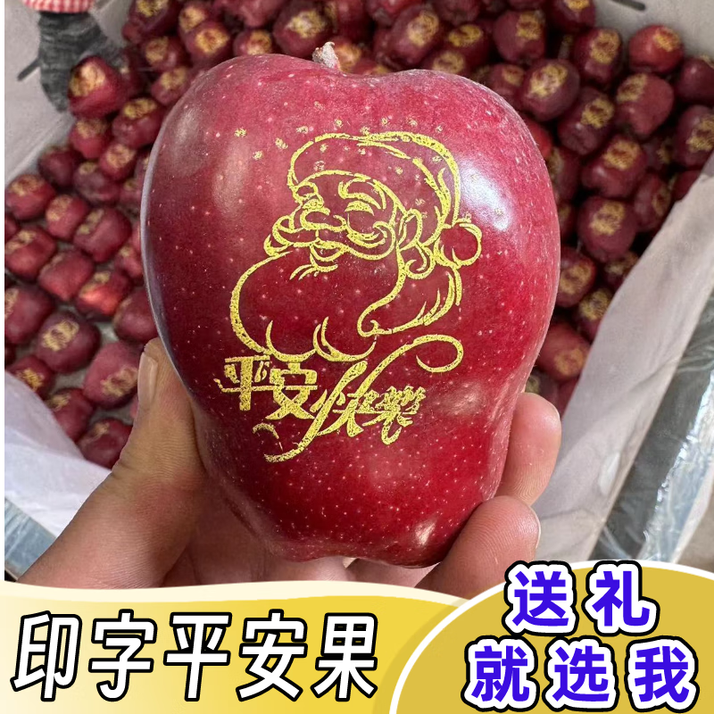 金百粟甘肃天水花牛苹果粉面红蛇大果 老人婴儿当季新鲜苹果水果生鲜 12枚精品印字圣诞果【单果75-80mm】顺丰到家