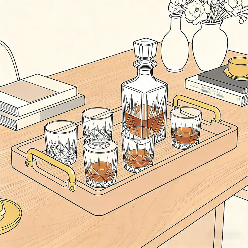 尔思家实木水杯架茶盘杯子收纳置物架桌面放水杯咖啡杯马克杯餐桌展示架 胡桃色大号把手款【进口实木】