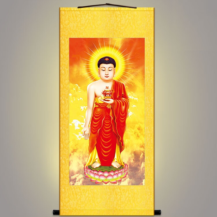 红衣阿弥陀佛像画像挂画 佛堂画丝绸画 绢布卷轴画水陆画定制装裱 c