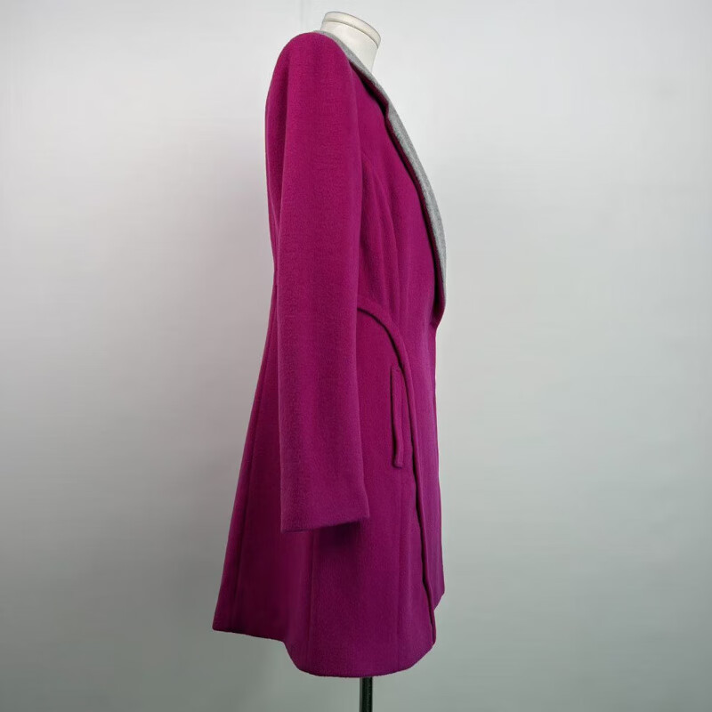 撤柜女款秋冬呢外套羊毛大衣气质中长款羊毛呢呢大衣修身 玫红色(D114) XL