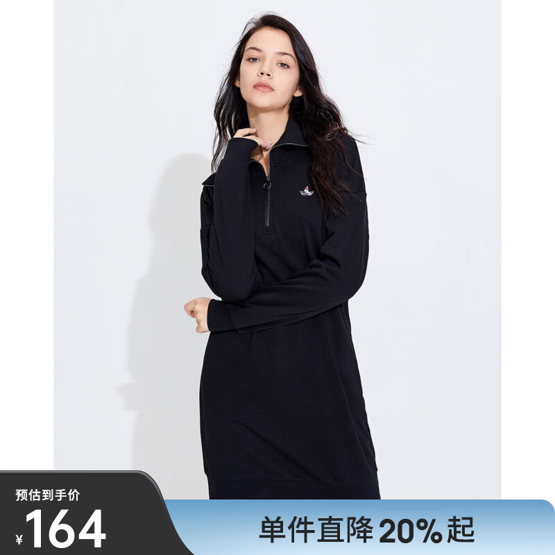 Navigare意大利小帆船棉质亲肤连衣裙女2025春秋季吸湿透气简约百搭裙子 黑色 S