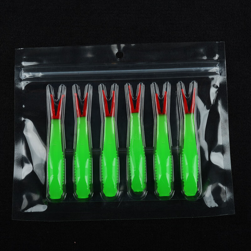 驍洋浮水TPR軟餌叉尾剪尾魚路亞假餌卡羅德州釣組鱸魚鱖魚魚餌TPE夜光 1#小號綠色紅尾（8cm3g6條袋裝