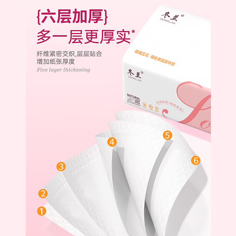 冬兰【甄选直发】抽纸家用纸巾纸抽大尺寸6层加厚餐巾纸家庭装柔韧面 6层 408张*3包