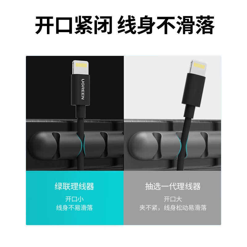 绿联【甄选好物】桌面理线器数据线收纳收线充电线路整理固定器固线夹卡扣手机 【一体式】黑色4卡槽