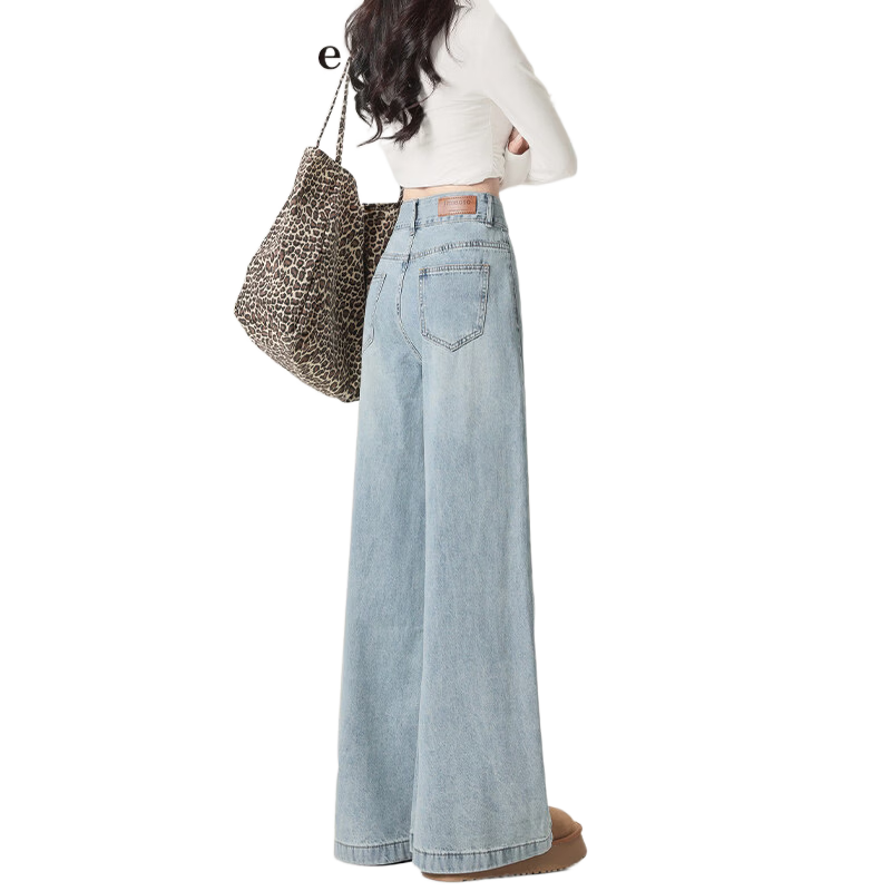 拉夏貝爾(La Chapelle)淺色寬松闊腿牛仔褲女2026夏季高腰窄版垂感直筒褲子 淺藍(lán)色長褲 XS _75-88斤選