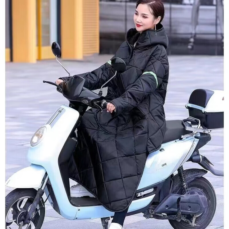 【优选】电动车骑行保暖挡风衣户外全包围特厚防风防水保暖秋冬特 黑色帽款加绒+加厚 大号120-160斤以下