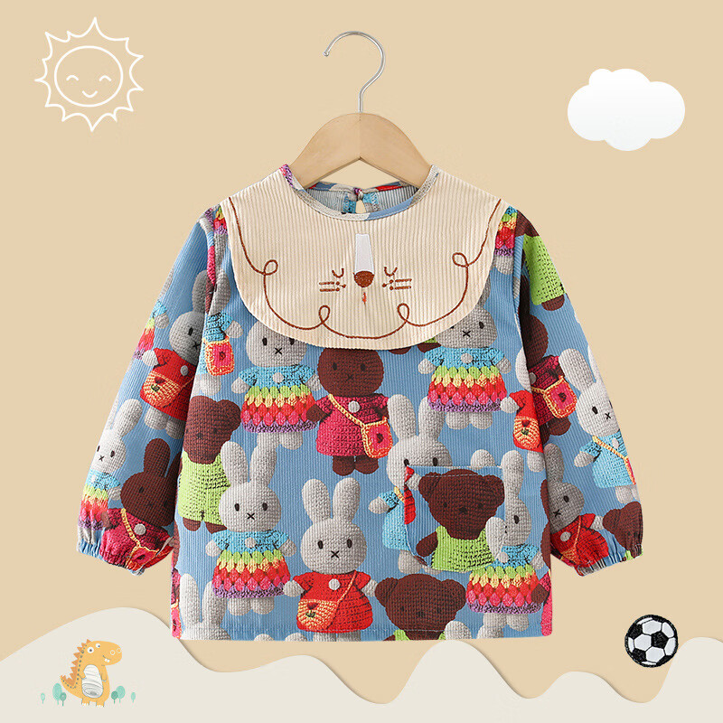 【直发】宝宝罩衣吃饭围兜防水防脏2024新款秋冬季儿童围裙反穿衣 满印立体兔 90码【建议0-2岁】 京东折扣/优惠券