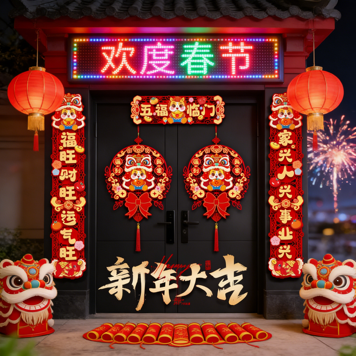 辛丛文教文化用品2026马年新年创意设计春节场景布置礼物挂家里公司大门装饰背景墙氛围仪式感 高级植绒【马年大吉对饰+挂件】*1包