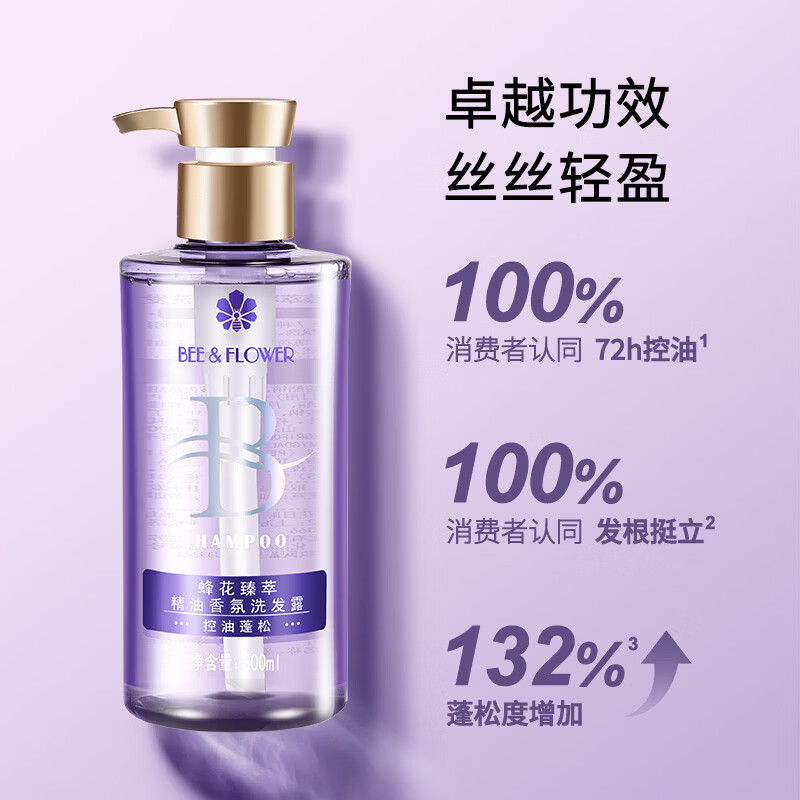 蜂花（BEE&FLOWER）洗发水臻萃精油香氛洗发露强韧修护去屑止痒控油蓬松头皮护理专研 蜂花臻萃精油香氛洗发露（控油蓬松） 300ml*1瓶