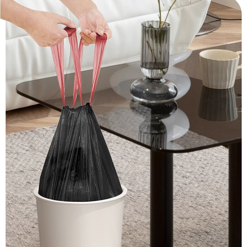 鹰大抽绳垃圾袋加厚自动收口办公室家用卫生间卧室拉穿绳垃圾袋手提式 抽绳垃圾袋（彩色混发） 45*50cm【150只=10卷/每卷15只】