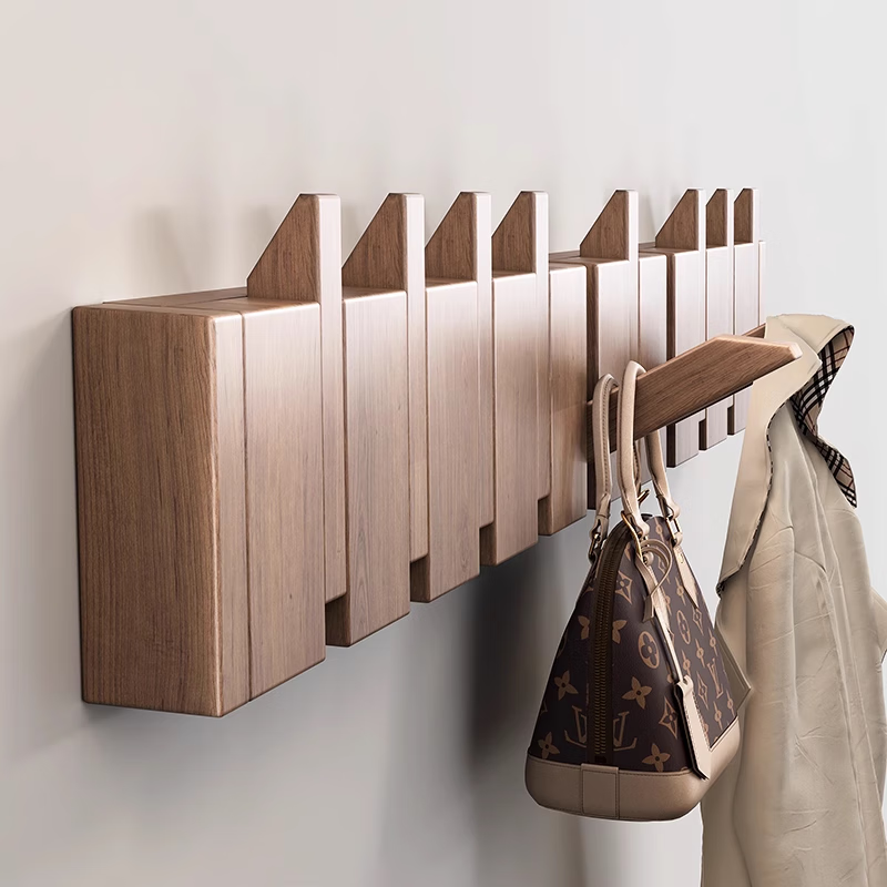 衣炫钢琴键挂衣架墙上壁挂入户进门免打孔卧室玄关实木挂钩门后衣帽架 胡桃色 8钩