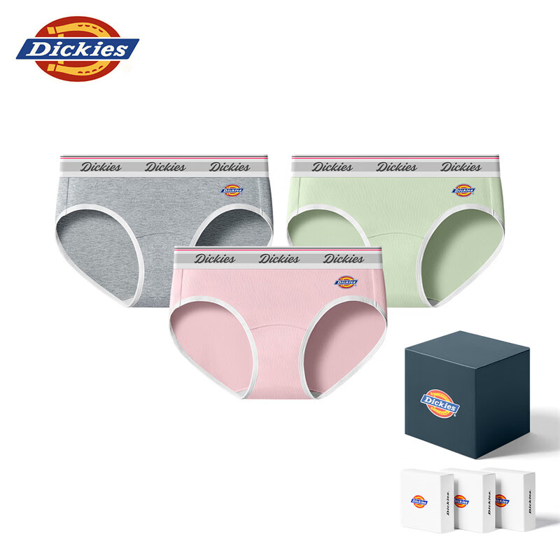 Dickies女士三角内裤纯棉正品高腰10A抗菌无痕青年透气轻奢高级性感内裤 灰粉色+浅麻灰+豆绿色 3条 L  建议110-125斤