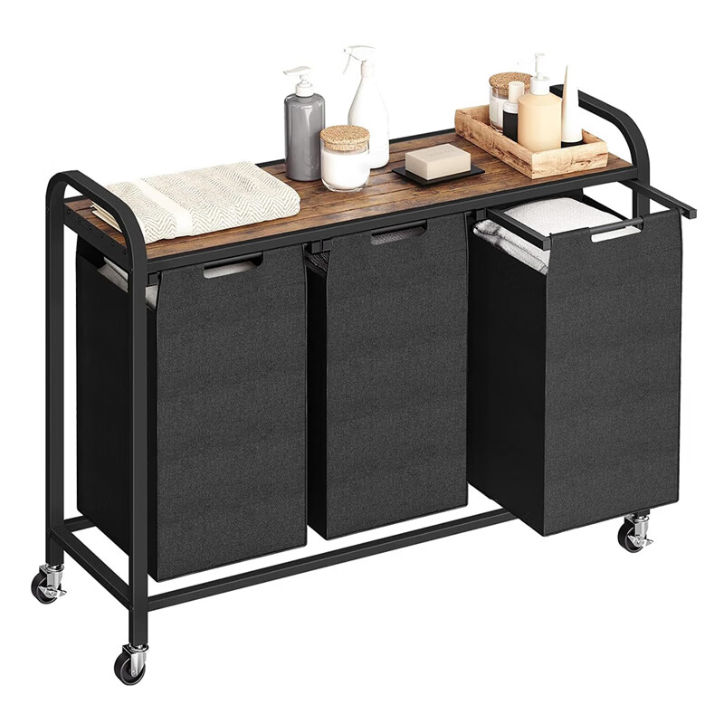 洁比世脏衣篮家用分类大号可移动洗衣篓脏衣篮收纳筐多功能带隔板SN5279 三兜(黑色)大容量+带滑轮可移动