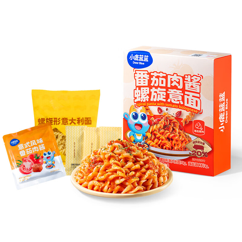小鹿蓝蓝宝宝主食面条意大利面独立包装意大利面味道鲜口感棒 【爆款新品1盒】番茄肉酱螺旋意面/185g