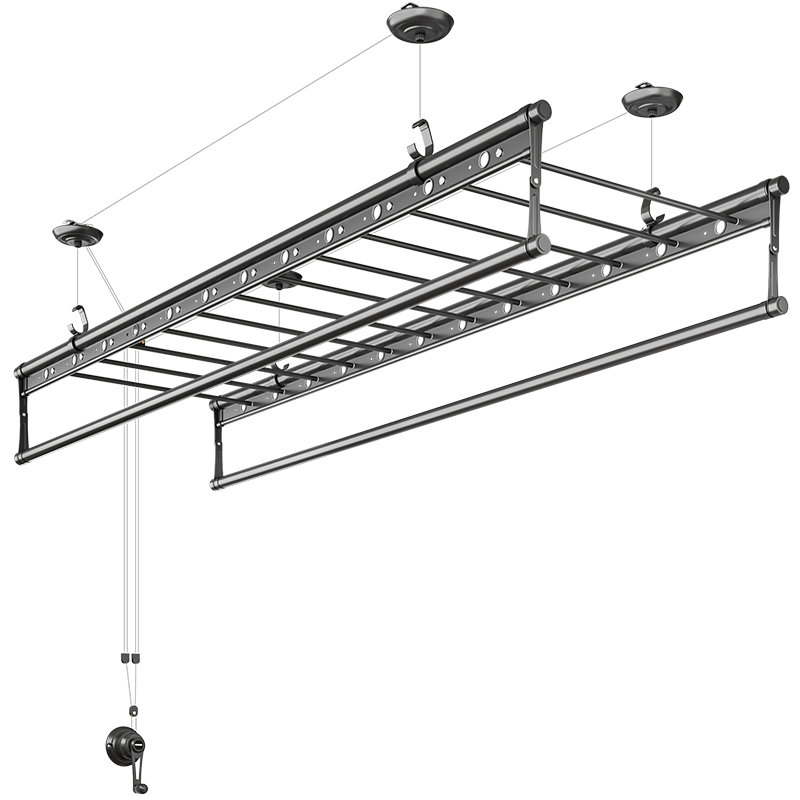 卡瑞琪（COURAGE）晾衣架手搖陽臺(tái)四桿升降晾衣桿手動(dòng)專用曬衣架家用涼衣架曬被桿銀