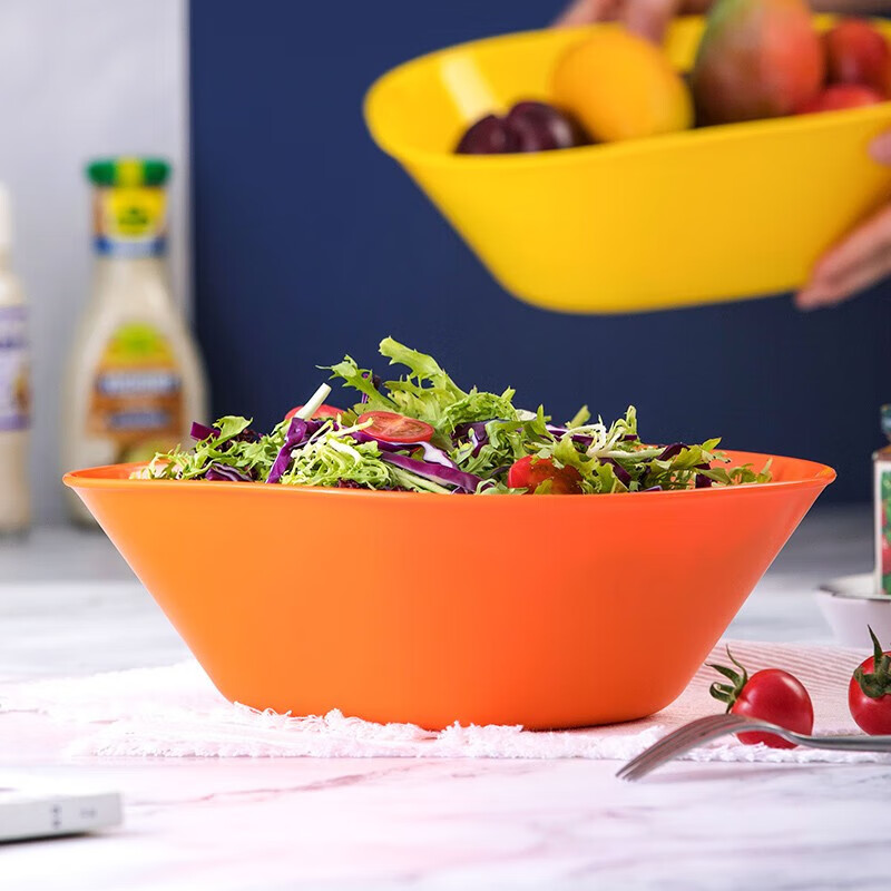 茶花【现货直发】水果盘果盆客厅创意沙拉水果盆塑料洗水果盆时尚沙拉 方形(黄色)