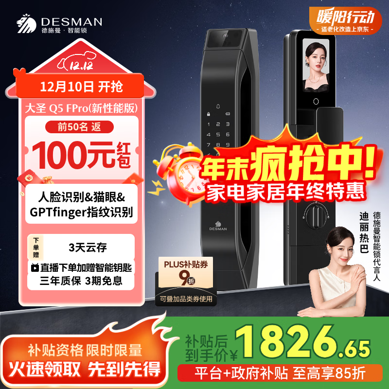 德施曼（DESMAN）智能门锁C级锁芯人脸识别大屏密码电子锁大圣Q5FPro（新性能版）