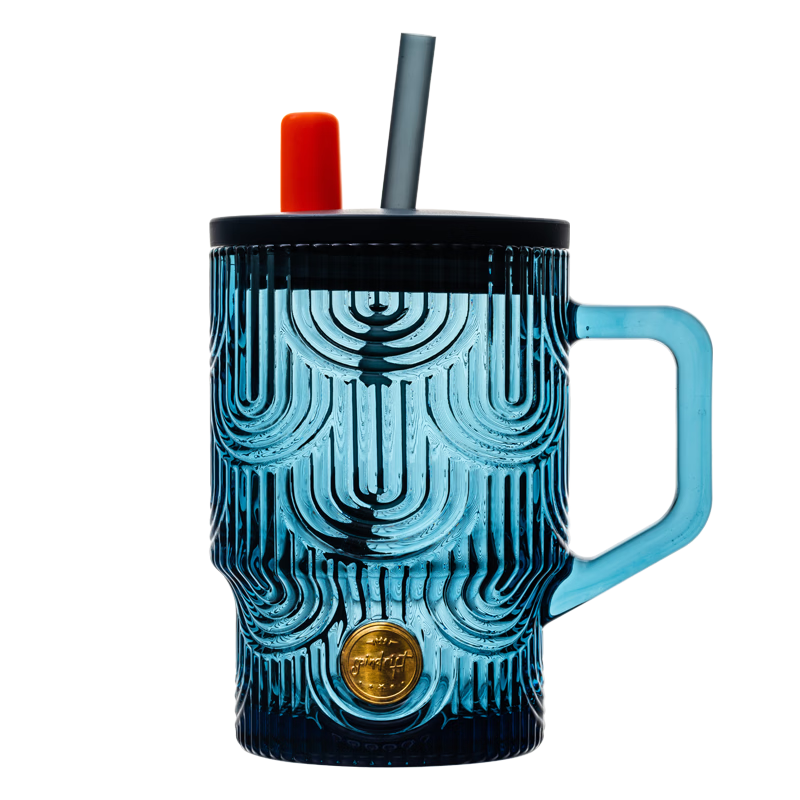 LOVWISH高颜值原色玻璃吸管杯大容量女办公室夏季水杯咖啡杯带把牛奶杯子