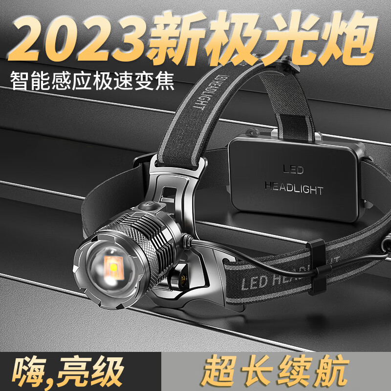 微笑鲨头灯强光充电超亮户外钓鱼夜钓专用感应头戴式照明灯矿灯超长续航 挥手感应【高亮灯芯】6-8H