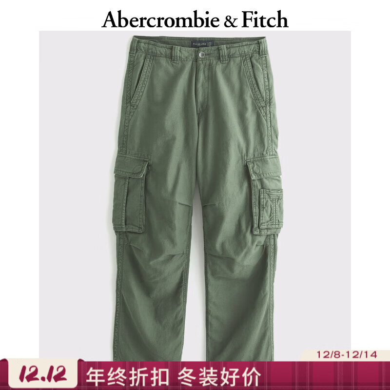 Abercrombie &amp; Fitch男装25春夏百搭纯色宽松棉质工装25春夏裤休闲裤长裤130-5055 绿色 30 /30 (175/76A)