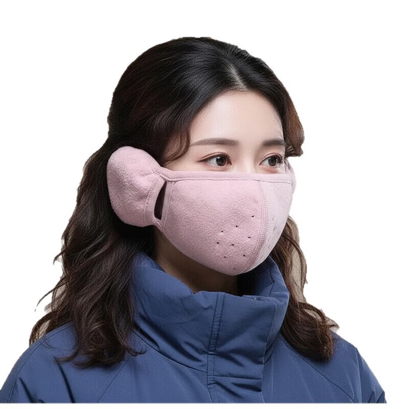 洋臣2026年新款冬季保暖耳朵防冻耳罩男女骑行防风全脸防寒加厚挡风 加长护耳-保暖口罩2个装【粉+灰色】