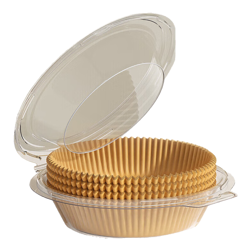 Jidaocook空气炸锅专用纸烤盘吸油纸垫纸家用食物硅油纸锡纸碗烘焙锅子油炸 【加厚大号】圆形50张+pet防尘盒 3-5升炸锅