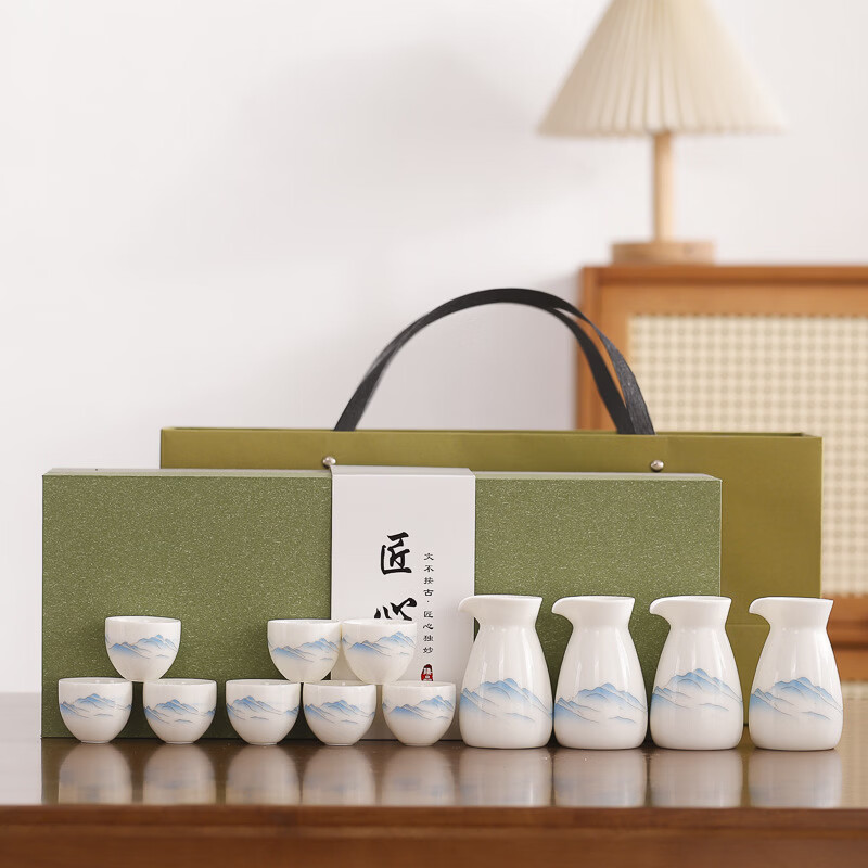 胖东来同款陶瓷酒具白酒杯套装分酒器中式礼盒古风家用白酒分酒壶 3壶6杯(万里山河)