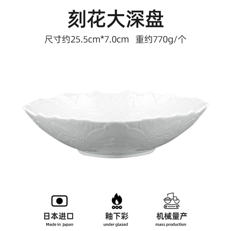 美浓烧（Mino Yaki）米诺烧日本进口釉下彩雕不对称小盘鱼盘牛排盘陶瓷盘 刻花大深盘