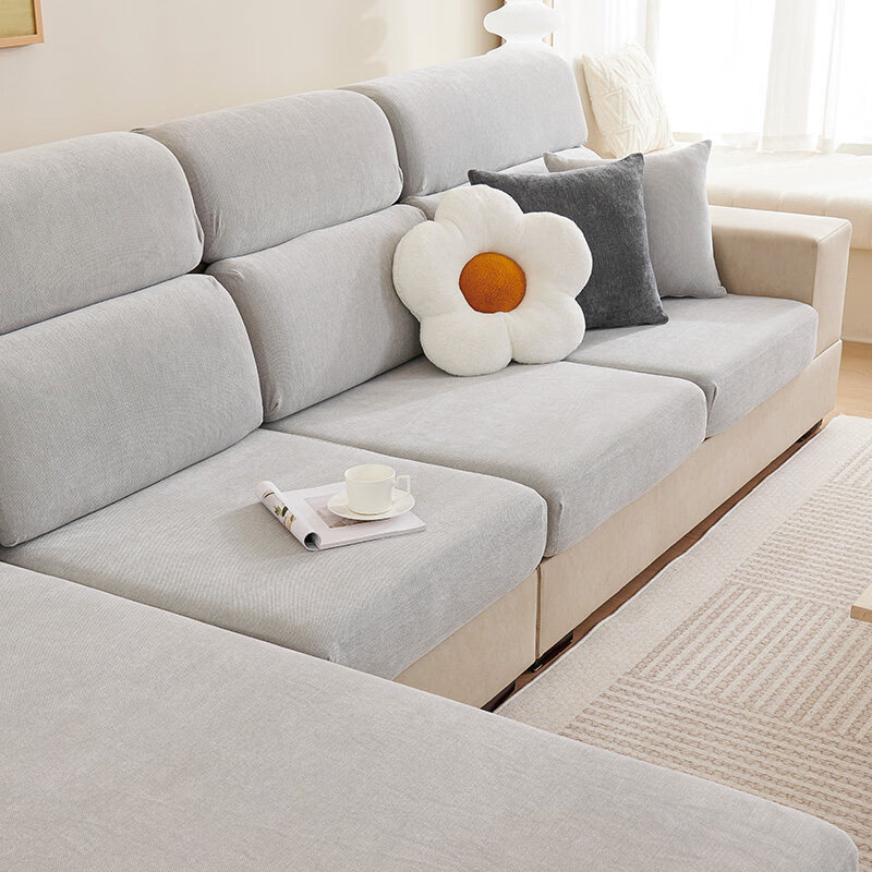 无印良品2025新款沙发套防猫抓不粘毛全包万能套四季通用无需测量沙发罩 素绒-白灰（360°弹力全包|无需测量|亲肤舒适） 加大S单人【宽65-85cm*长60-85cm*高5-20cm】