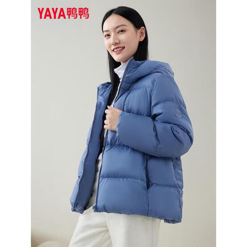 鸭鸭(YAYA)冬季新款羽绒服女短款面包宽松连帽时尚休闲保暖小个子外套 香草米色 S 105斤以内