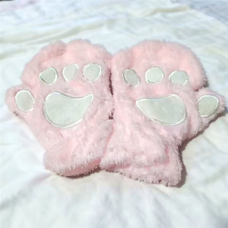 【精选直发】卡通手套女冬天学生秋冬季保暖软妹可爱熊爪半指加厚 灰色-半指(加绒款) 均码