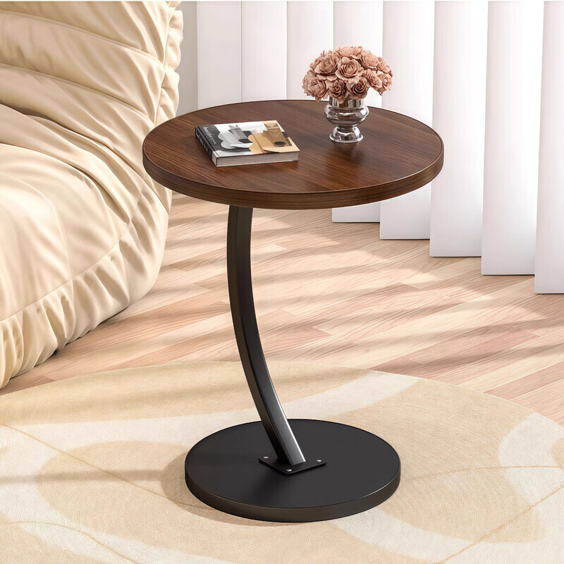 馨婺家沙发小边几小户型客厅现代轻奢小型创意茶几家用卧室高级感床头柜 胡桃色+黑架【基础款】单层