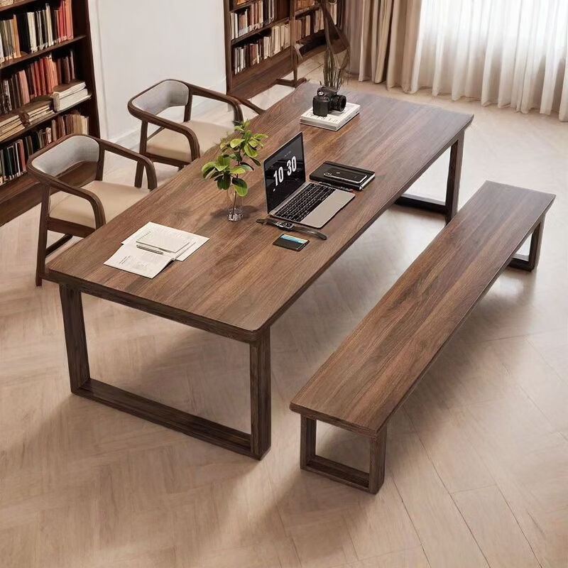 欣慕雅实木电脑桌大书桌家用客厅长条桌双人阅读学习桌实木大板 咖啡色【加厚50mm全实木】 120*60*75【送货上门】