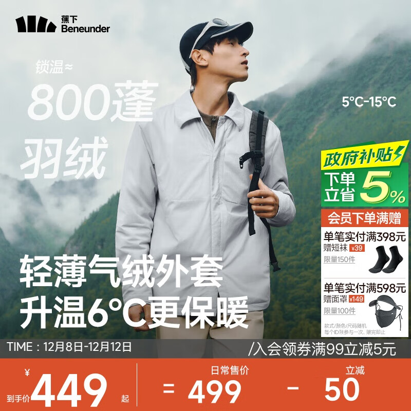 蕉下（beneunder）气绒服男衬衫外套可翻领户外休闲通勤 夹克外套CL237薄灰蓝L