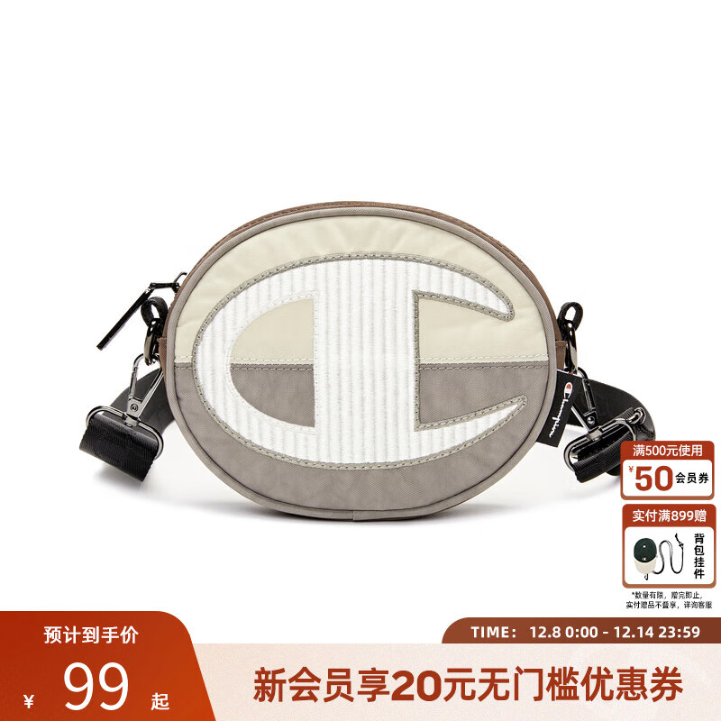 Champion冠军圆饼包撞色手机包男女单肩包百搭休闲斜背挎小包多功能随身包 浅卡 均码