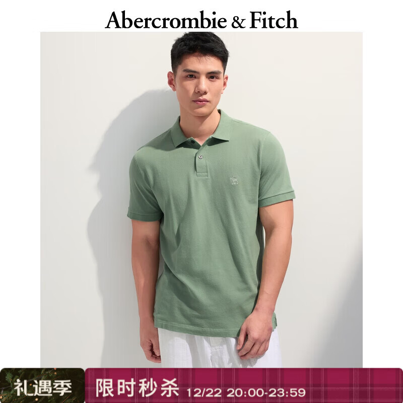 Abercrombie &amp; Fitch【经典POLO】小麋鹿图案男装25夏季美式通勤短袖T恤 绿色 L (180/108A)
