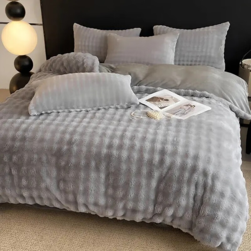 恒天然A类高克重泡泡兔绒套件 保暖绒被套床单枕套套件 三件四件套绒毛  卡其驼 防静电处理 2M 床单款 （被套220*240cm） 加大四件套 京东折扣/优惠券