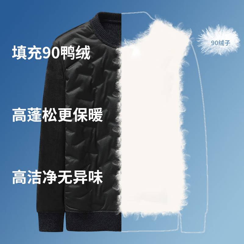 H 2000【野文专属】2025年秋季时尚简约保暖加绒圆领羽绒针织衫D5W21200 灰色 3XL