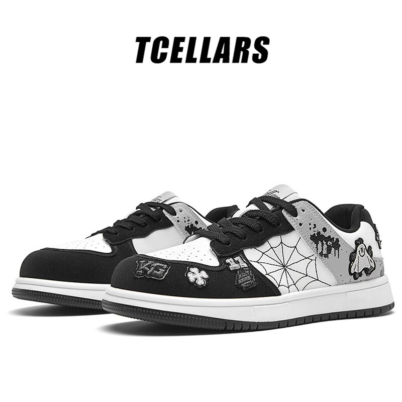 Tcellars板鞋男鞋2026春季新款潮流涂鸦厚底耐磨低帮百搭运动休闲鞋子男 巴洛黑白 39