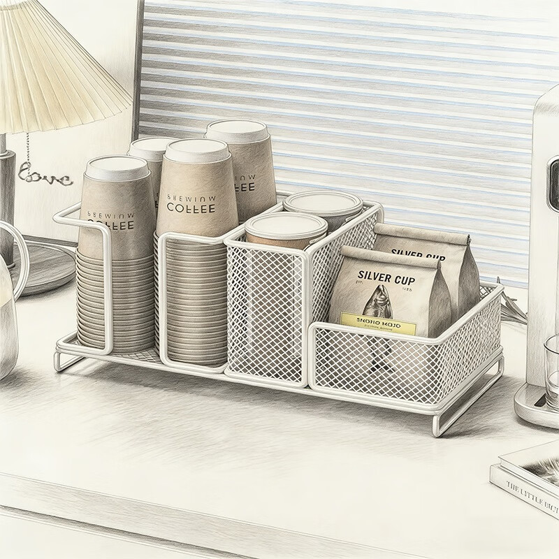 尔思家桌面纸杯架一次性杯子置物架茶包咖啡包放置架收纳架子水杯取杯器 白色-升级款