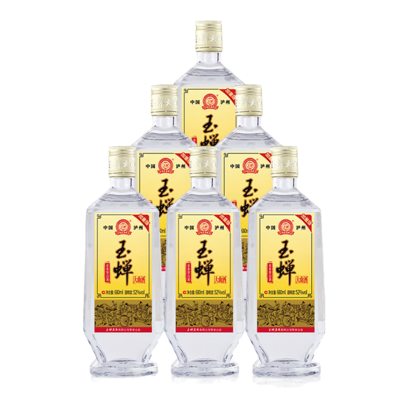 玉蟬老酒玉蟬大曲52度濃香型白酒整箱裝高粱酒精品光瓶口糧酒年貨送禮長輩 52度 680mL 6瓶 整箱