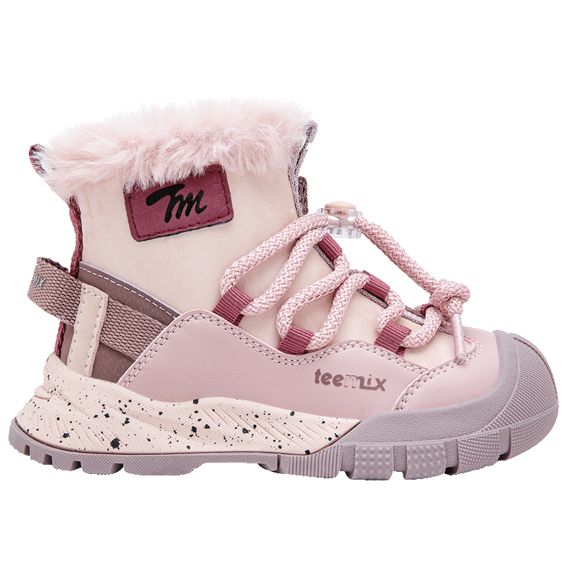天美意（TEENMIX）天美意兒童雪地靴男童冬季加絨保暖棉鞋女童加厚防滑運(yùn)動(dòng)鞋 櫻落粉/陳酒紅 28