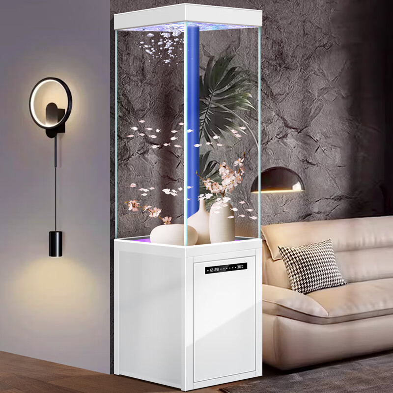 魚之家超白立式魚缸小型客廳家用2025新款底濾免換水智能水族箱落SN4867 白色 40x40x150cm