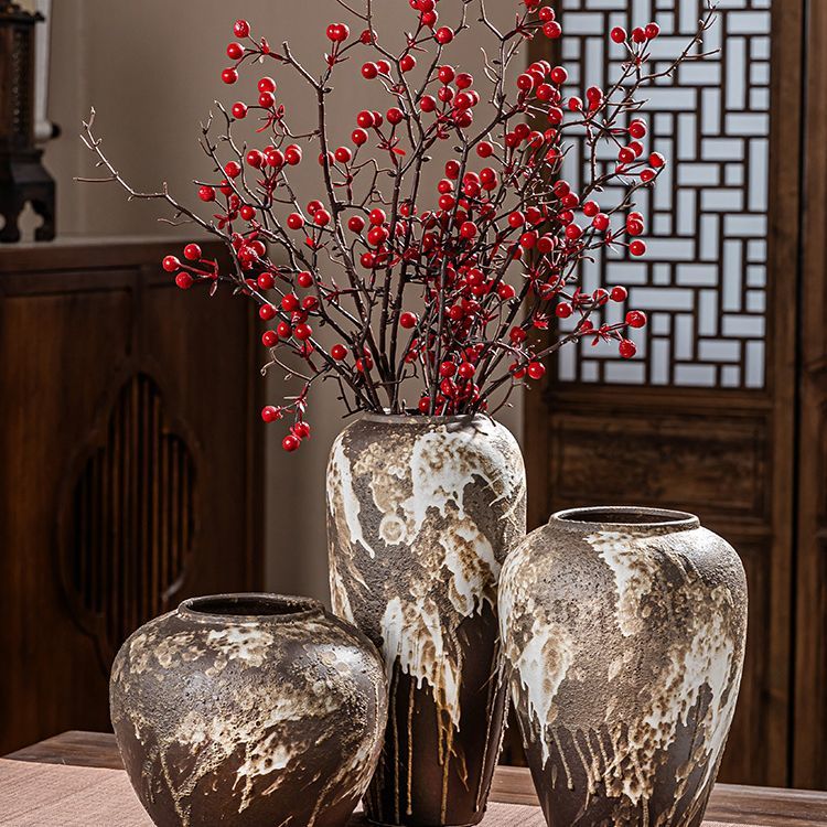 OYKTN景德镇陶瓷复古怀旧花瓶中式客厅插花摆件玄关电视柜侘寂风装饰品 诧寂黑小号